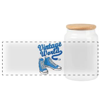 Blue vintage sneakers - Panoramic Cookie Jar with Wooden Lid - white - Front