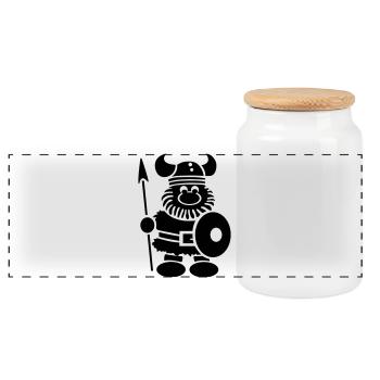 Funny little viking warrior - Panoramic Cookie Jar with Wooden Lid - white - Front