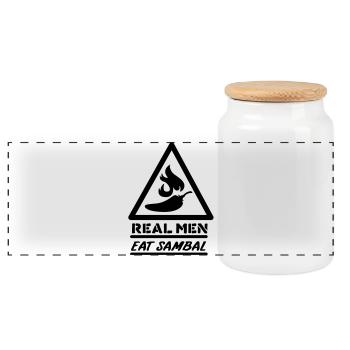 Real men eat Sambal - Panorama Keksdose mit Holzdeckel - Weiß - Vorne