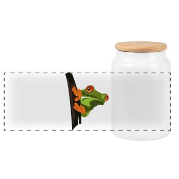 Frecher Kletter-Frosch Cartoon - Panorama Keksdose mit Holzdeckel - Weiß - Vorne
