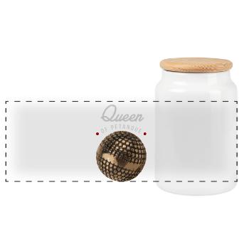 Königin des Pétanque - Panorama Keksdose mit Holzdeckel - Weiß - Vorne