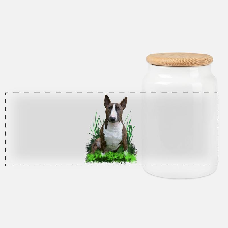 Bullterrier - Panorama Keksdose mit Holzdeckel - Weiß