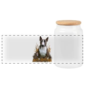 Bullterrier - Boîte à biscuits avec couvercle en bois - blanc - Devant