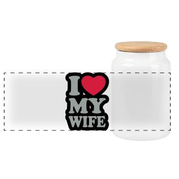 I love my wife - Ich liebe meine Frau - Panorama Keksdose mit Holzdeckel - Weiß - Vorne