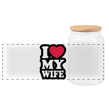 I love my wife - Ich liebe meine Frau - Panorama Keksdose mit Holzdeckel - Weiß - Vorne
