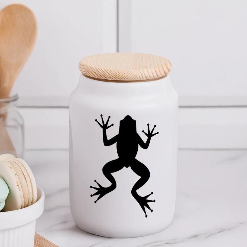 Frog toad tree frog silhouette Panoramic Cookie Jar with Wooden Lid