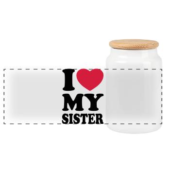 I love my sister - J'aime ma soeur - Boîte à biscuits avec couvercle en bois - blanc - Devant