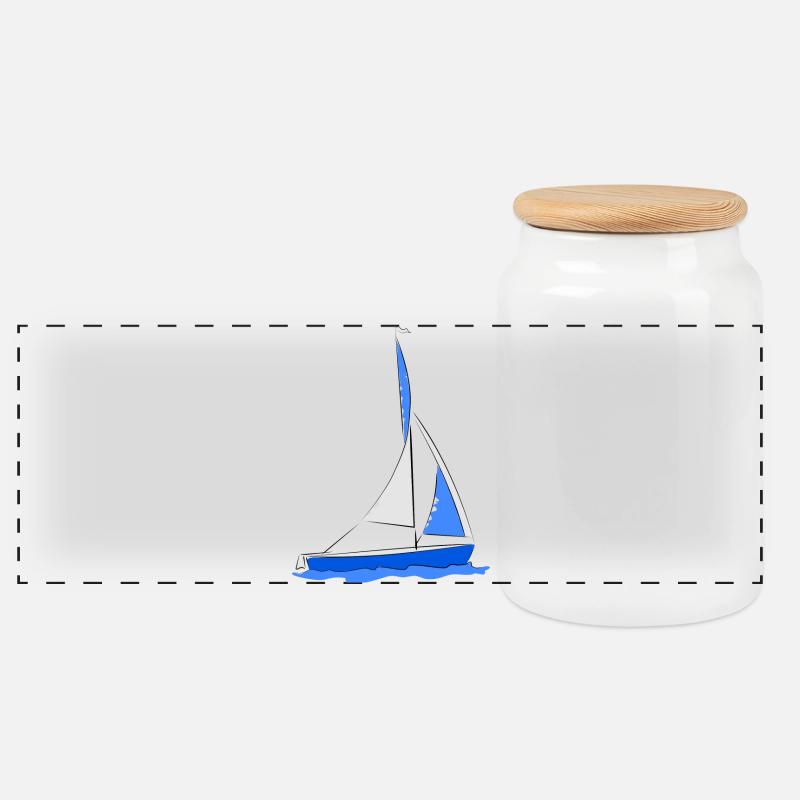 Segelboot im Wasser Blau - Panorama Keksdose mit Holzdeckel - Weiß