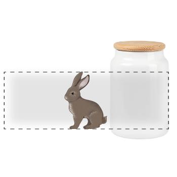 small rabbit - Panoramic Cookie Jar with Wooden Lid - white - Front