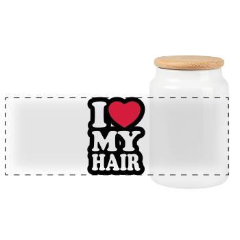 I love my hair - Ich liebe meine Haare - Panorama Keksdose mit Holzdeckel - Weiß - Vorne