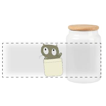 Curious Cat in the Pocket - Panoramic Cookie Jar with Wooden Lid - white - Front