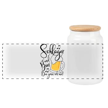 Schlager und Bier Das gönn ich mir  - Panorama Keksdose mit Holzdeckel - Weiß - Vorne