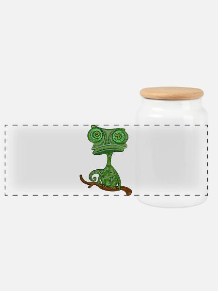chamaeleon tier exotisch - Panorama Keksdose mit Holzdeckel - Weiß