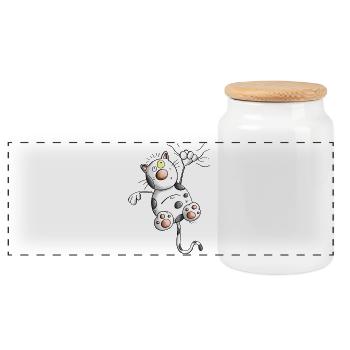 Adventurous Cat - Panoramic Cookie Jar with Wooden Lid - white - Front
