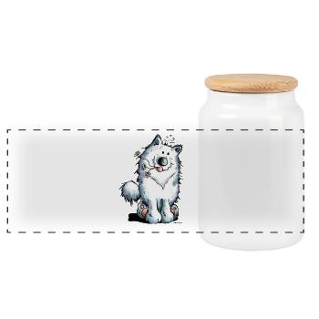 Cute Samoyed Dog - Panoramic Cookie Jar with Wooden Lid - white - Front
