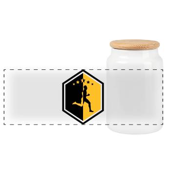 Running / Jogging / Run / Trail / Sport - Panoramic Cookie Jar with Wooden Lid - white - Front