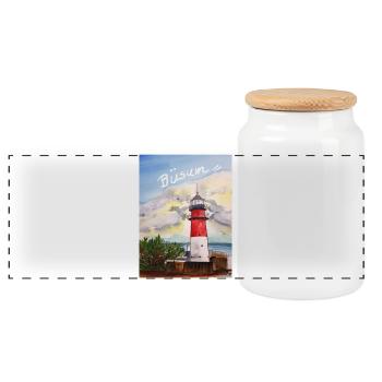 EG Büsum I Vacances I Phare I Mer du Nord I Mer - Boîte à biscuits avec couvercle en bois - blanc - Devant