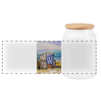 Ground floor holiday I North Sea I Sylt I Beach chair I Sea - Panoramic Cookie Jar with Wooden Lid - white - Front
