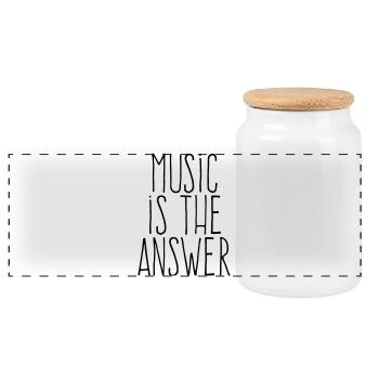 Music Is The Answer | Minimalist Hand-Drawn  - Panoramic Cookie Jar with Wooden Lid - white - Front