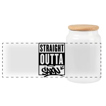 straight outta saxn sachsen - Panorama Keksdose mit Holzdeckel - Weiß - Vorne
