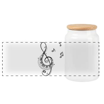 Clef with piano and music notes, i love music. - Panoramic Cookie Jar with Wooden Lid - white - Front