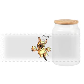 German Shepherd Play - Dog - Dogs - Gift - Panoramic Cookie Jar with Wooden Lid - white - Front
