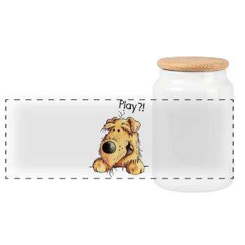Airedale Terrier - Dog - Cartoon - Gift Dogs - Panoramic Cookie Jar with Wooden Lid - white - Front