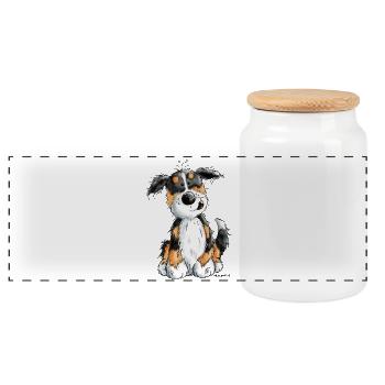 Kleiner Berner Sennenhund - Cartoon - Geschenk - Panorama Keksdose mit Holzdeckel - Weiß - Vorne