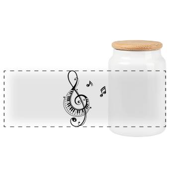 Clef with piano keys and music notes - Panoramic Cookie Jar with Wooden Lid - white - Front