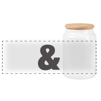 Bold Ampersand Glyph Print - Panoramic Cookie Jar with Wooden Lid - white - Front