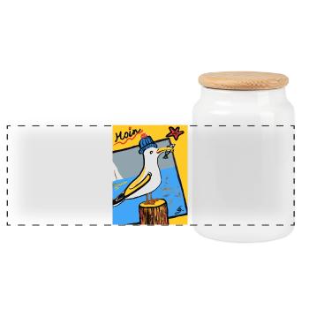 EG seagull I tier I sea I vacation I picture - Panoramic Cookie Jar with Wooden Lid - white - Front