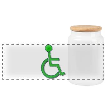Green wheelchair symbol # - Panoramic Cookie Jar with Wooden Lid - white - Front