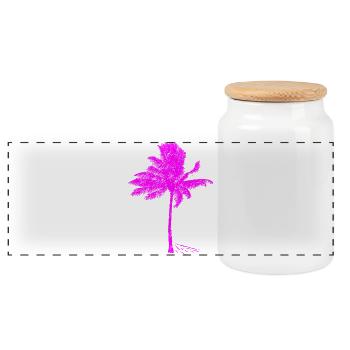 Neon Pink Palme Silhouette - Panorama Keksdose mit Holzdeckel - Weiß - Vorne