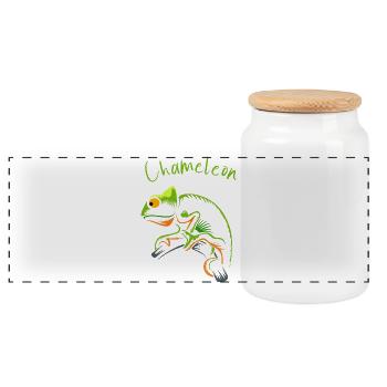 Vivid Chameleon Illustration für Naturfreunde - Panorama Keksdose mit Holzdeckel - Weiß - Vorne