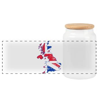 Union Jack UK Map Art Overlay - Panoramic Cookie Jar with Wooden Lid - white - Front
