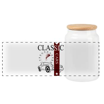 Automobile Classic Cars - Panoramic Cookie Jar with Wooden Lid - white - Front