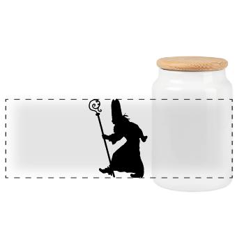 Sinterklaas with staff - Panoramic Cookie Jar with Wooden Lid - white - Front