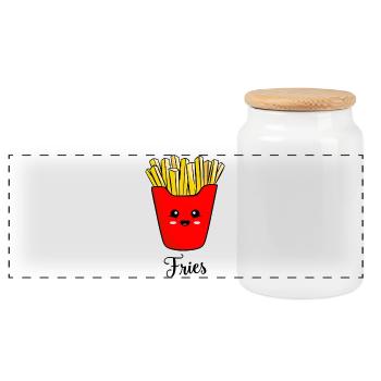 Süße Pommes frites - Panorama Keksdose mit Holzdeckel - Weiß - Vorne