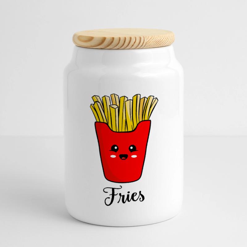 Frites mignonnes Boîte à biscuits avec couvercle en bois