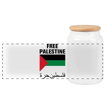 Free Palestine with Flag - Panoramic Cookie Jar with Wooden Lid - white - Front