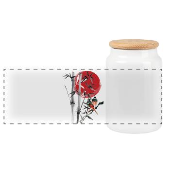 Bamboo row in the red moon - Panoramic Cookie Jar with Wooden Lid - white - Front