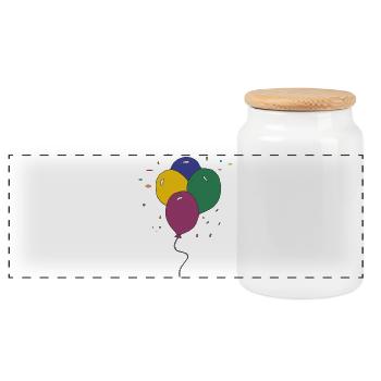 balloons 3 times - Panoramic Cookie Jar with Wooden Lid - white - Front