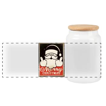 merry christmas xmas middle finger obey sticker - Panoramic Cookie Jar with Wooden Lid - white - Front