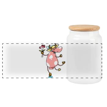 Bauernkuh mit Blumen Süßes Design - Panorama Keksdose mit Holzdeckel - Weiß - Vorne