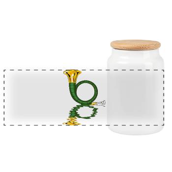 hunting horn hunters blow musicians - Panoramic Cookie Jar with Wooden Lid - white - Front