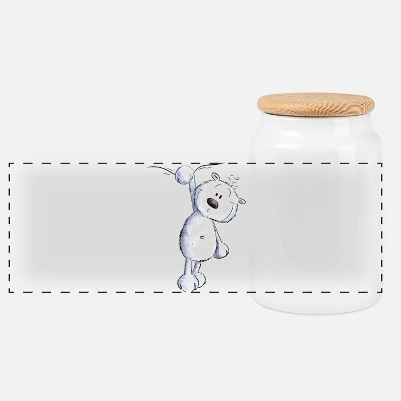 Drolliger Kleiner Bär I Wildtier Comic - Panorama Keksdose mit Holzdeckel - Weiß