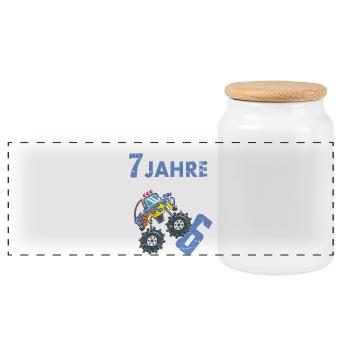Ich bin 7 Jahre - Panorama Keksdose mit Holzdeckel - Weiß - Vorne
