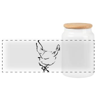 Hen - Drawing / CHICKEN - Panoramic Cookie Jar with Wooden Lid - white - Front