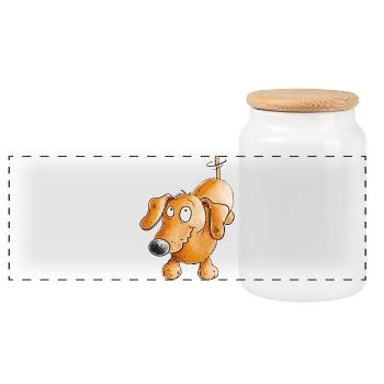 Happy Dachshund I Dachshund I Teckel I Dog - Panoramic Cookie Jar with Wooden Lid - white - Front