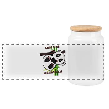 Kawaii Panda Mit Bambus und Spruch - Panorama Keksdose mit Holzdeckel - Weiß - Vorne